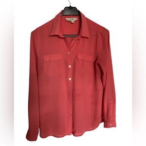 LOFT Ann Taylor Button Down Shirt Sheer Coral, Petites SP